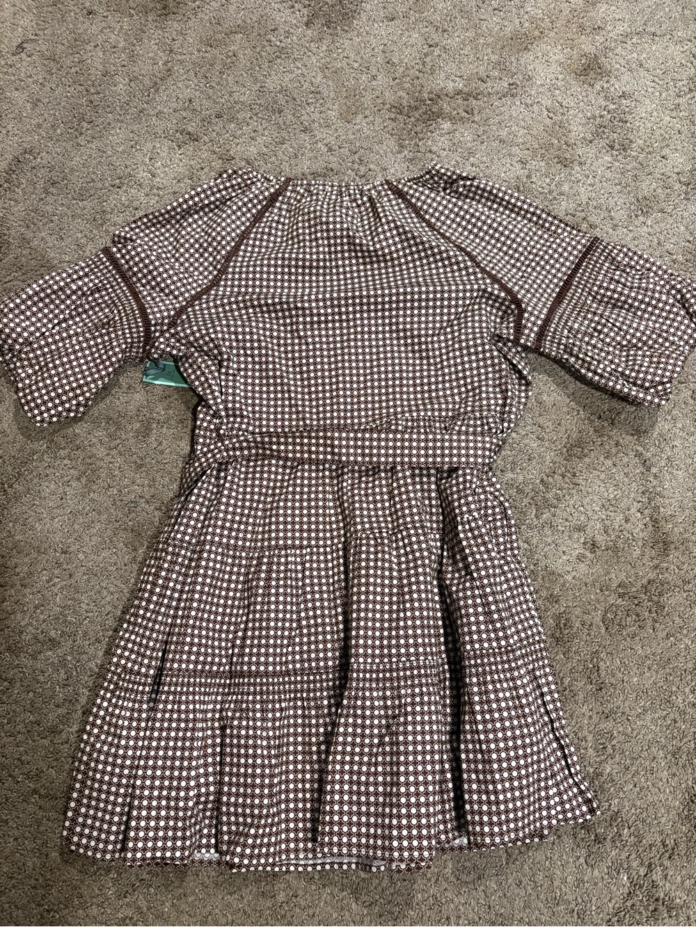NWT- ladies 1x (16w-18w) Brown & cream mini dress with elbow length puff sleeves - Picture 4 of 7